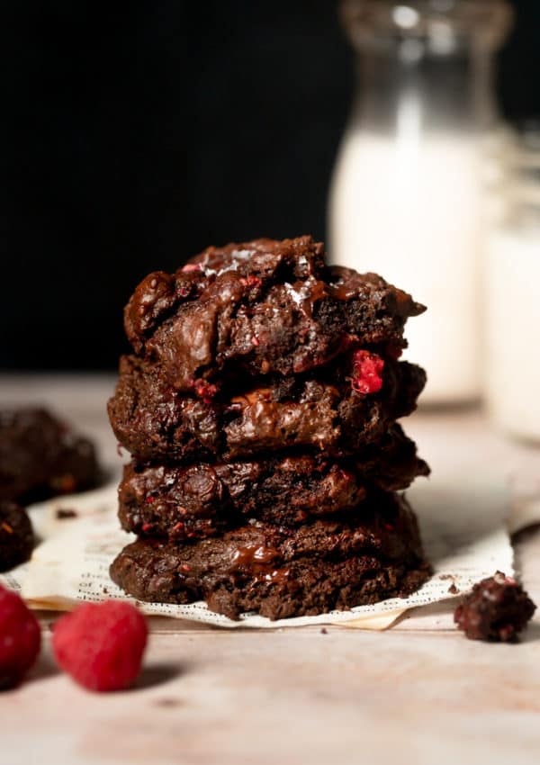 Flourless Dark Chocolate Raspberry Brownie Cookies